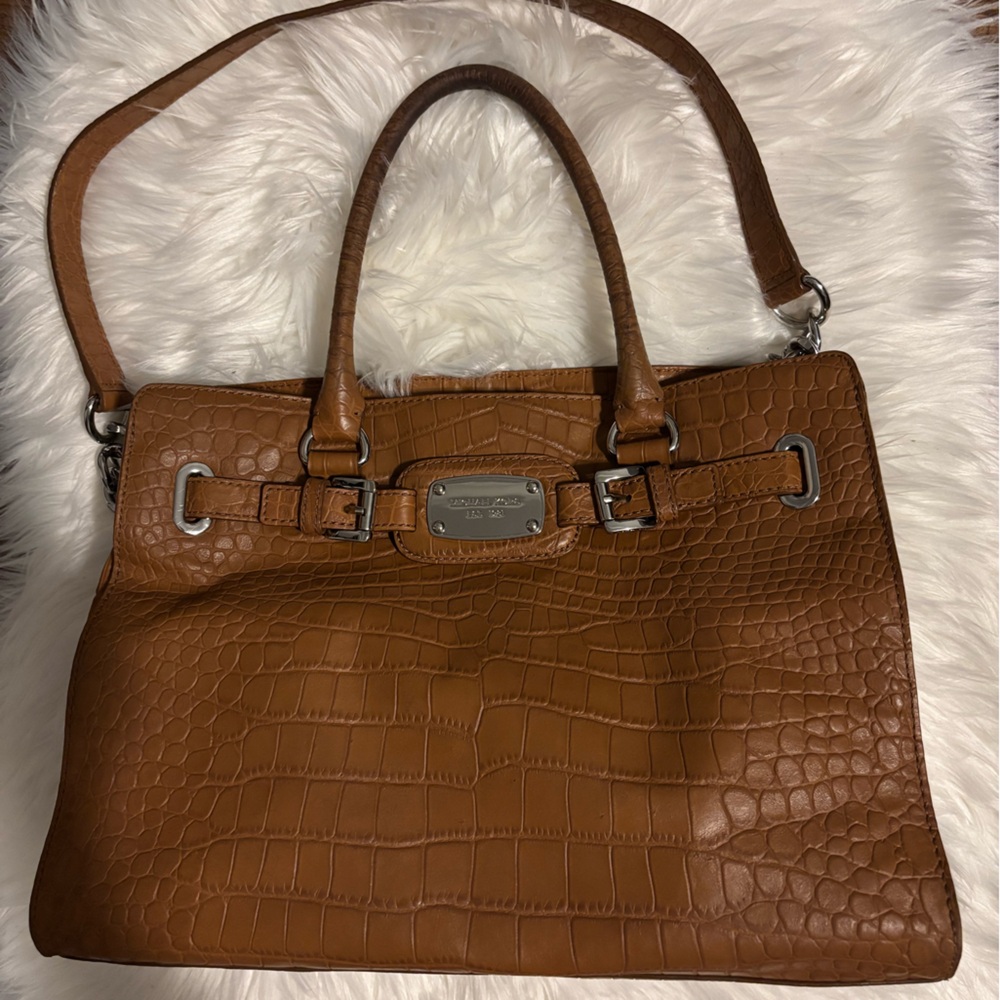 Michael Kors Brown Croc-Embossed Leather Satchel